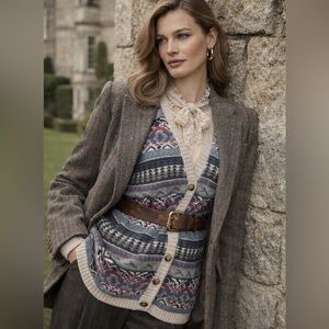 VTG 80s 90s Woods & Gray, Pink, Gray, Blue Nordic Fair Isle Cardigan, M